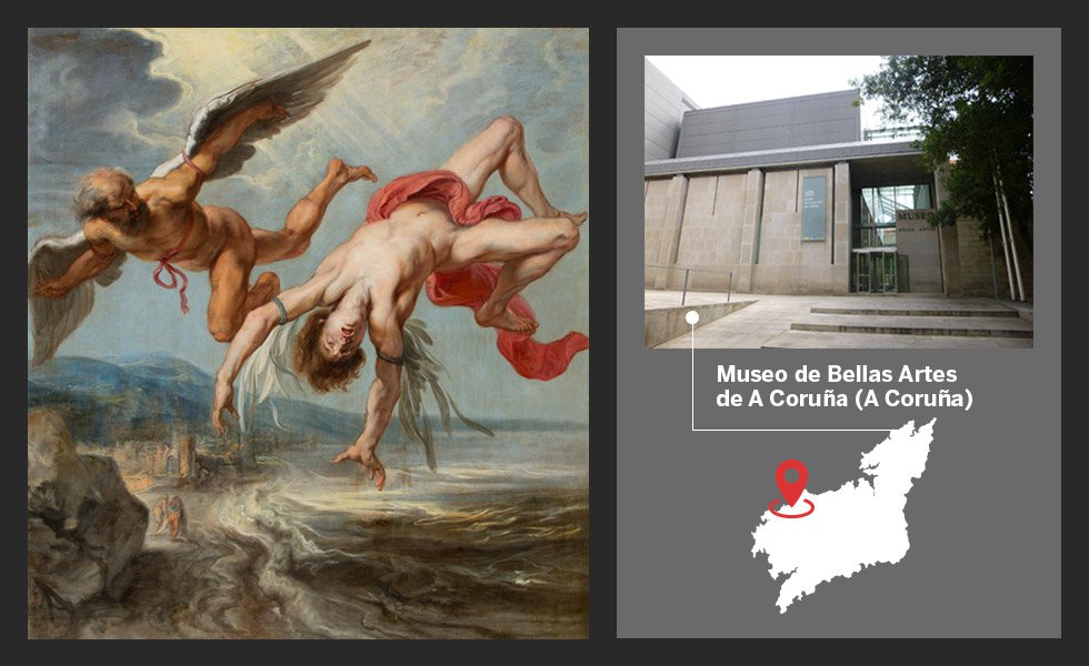 El movimiento que Gowy –uno de los pintores elegidos por Rubens para decorar la Torre de la Parada, un pabellón de caza situado en El Pardo (Madrid)– plasma en Ícaro cayendo al derretirse la cera con la que había pegado sus alas podría ser, además, una alegoría del que han vivido algunas obras del Prado. De ahí la importancia del Servicio de Depósito del museo, que lleva control y registro de cada pieza depositada. El Museo de Bellas Artes de A Coruña albergaba más de una docena de las obras que Vicente Carducho había pintado para el monasterio de Santa María de El Paular (Rascafría, Madrid). Al decidir que los  carduchos  regresaran al lugar para el que fueron creados, el vacío se completó con óleos de tema mitológico, sobre todo con Hércules como protagonista por la relación de la ciudad con el héroe.