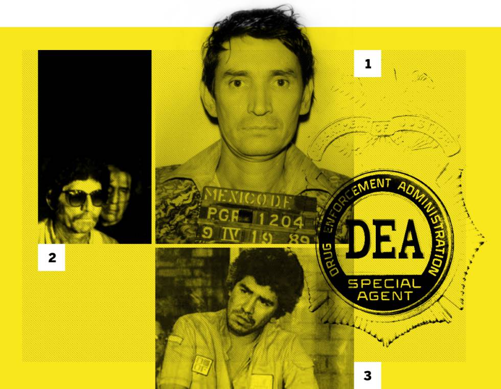 Los líderes del cartel de Guadalajara en los años setenta y ochenta cuyo monopolio se rompió a raíz de su implicación en el asesinato del agente de la DEA Enrique Kiki Camarena:  1. Miguel Ángel Félix Gallardo , Jefe de jefes.  2. Ernesto Fonseca , Don Neto.  3. Rafael Caro Quintero , Narco de narcos.